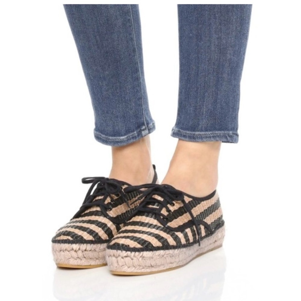 LOEFFLER RANDALL  Alfie Raffia Black Tan Striped Espadrille Sneakers